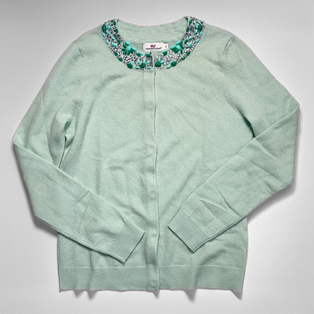 Vineyard Vines Wool Cashmere Jeweled Cardigan Mint Green S